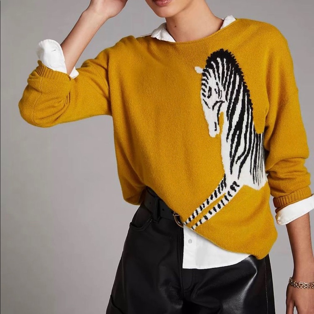 Anthropologie Maeve Cashmere Zebra Sweater
